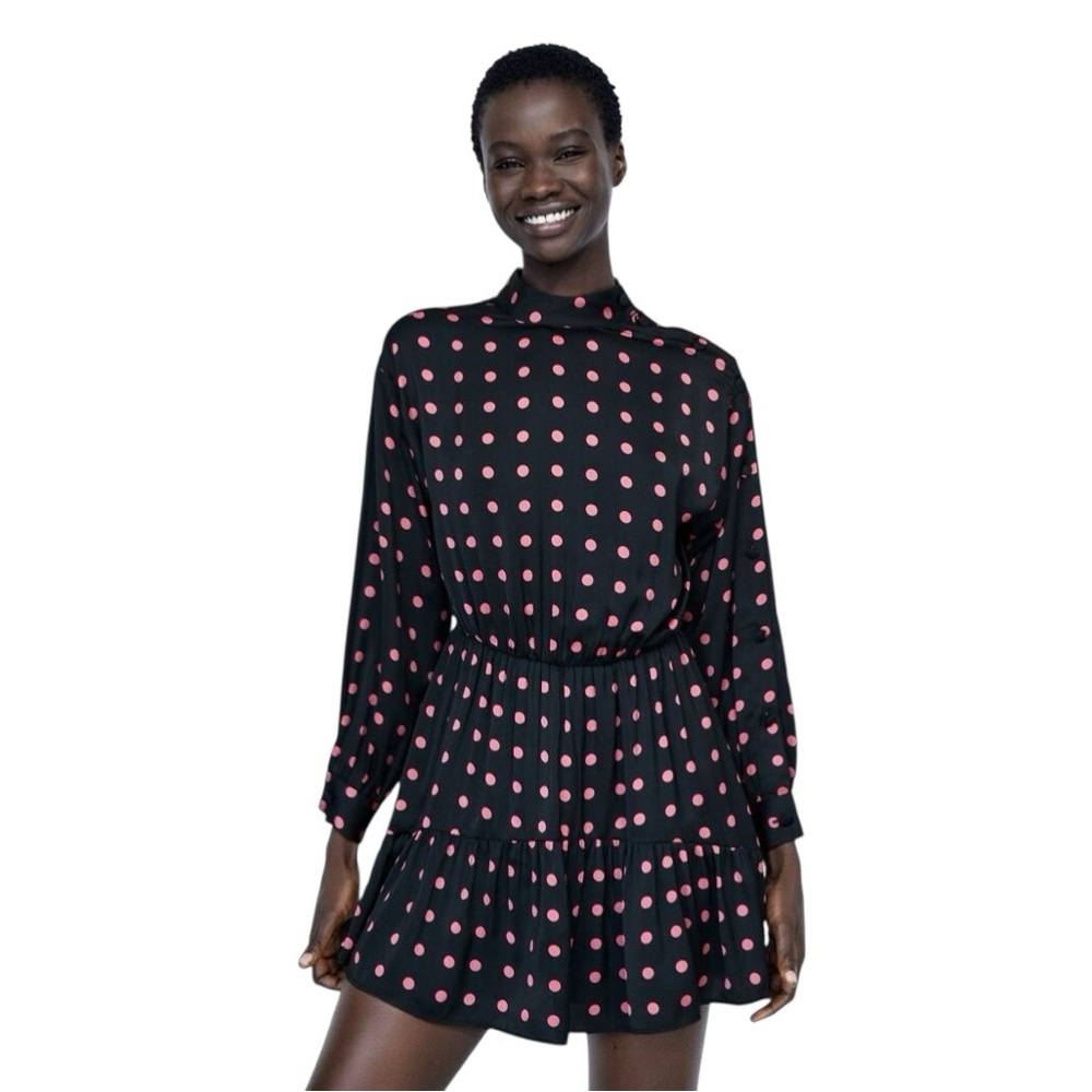 ZARA Polka Dot Dress in Black & Pink
